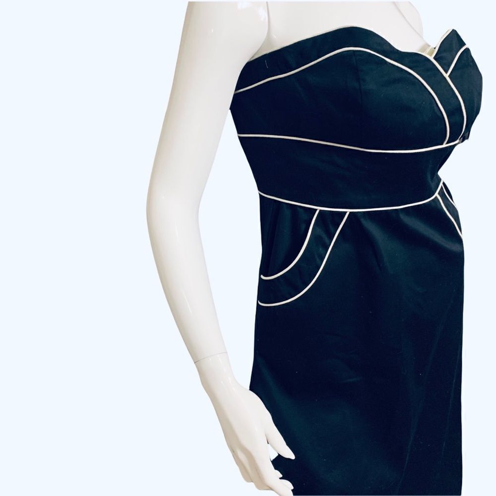 White House Black Market Strapless Black/Cream Mini Dress size 0 - Picture 8 of 10